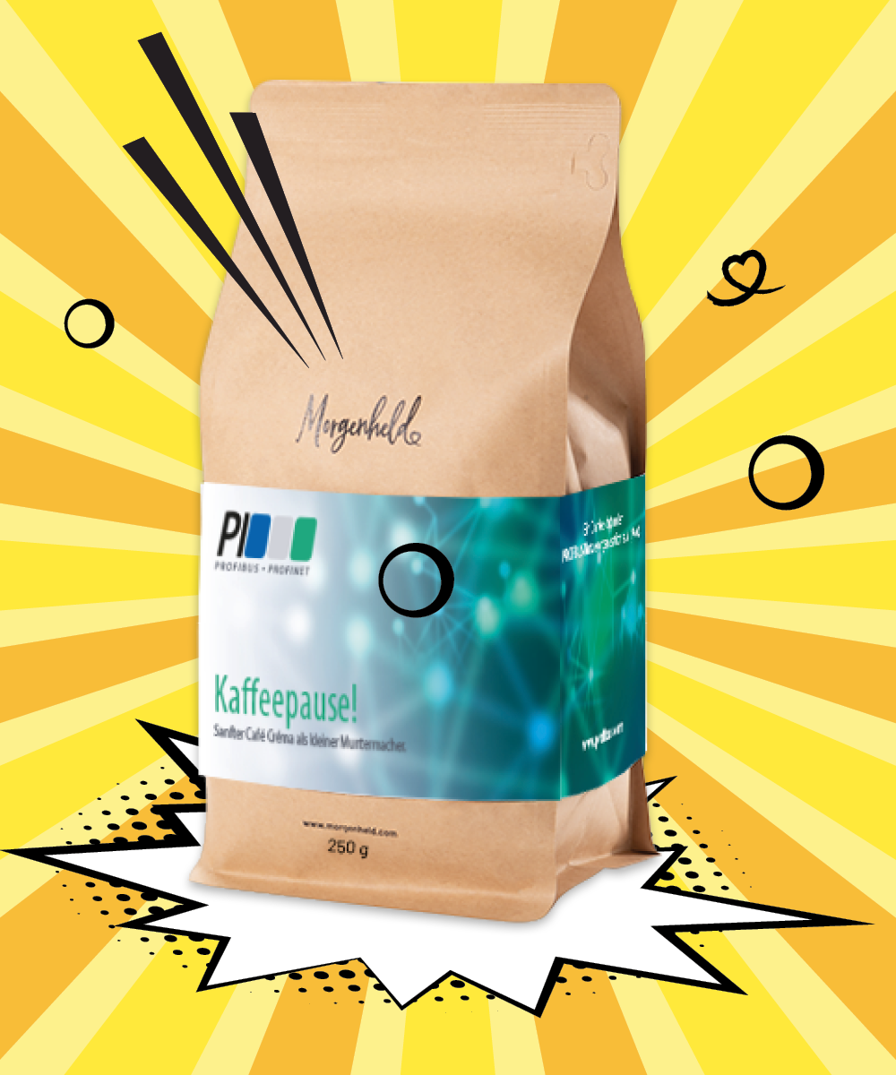gebrandete Morgenheld-Espressoverpackung mit individueller Banderole für ein individuelles Kundengeschenk