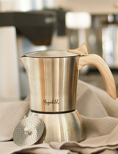 MORGENHELD Espressokocher Premium aus Edelstahl, 200 ml, geeignet für bis zu 4 Tassen mit Reduziereinsatz
