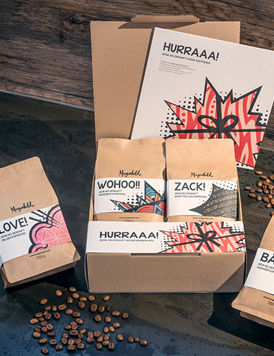 Hurraaa! Kaffee Geschenkset – Morgenheld Auswahl mit 4 Sorten, fair gehandelt & frisch geröstet