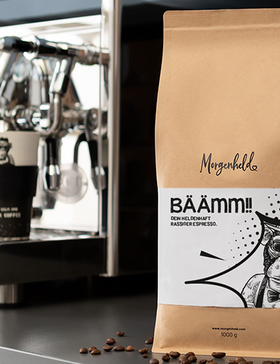 BÄÄMM! Espresso 1 kg mit Siebträger und Monkey Becher to go – Morgenheld Kaffee Sortiment