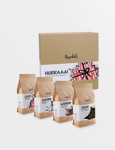 Morgenheld Geschenkset „Hurraaa!“ – 4 Kaffees à 250g Packungen im Set