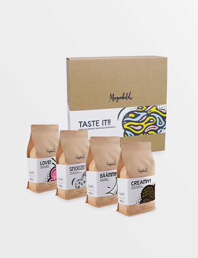 TASTE IT! Probierbox von Morgenheld mit vier 250‑g‑Espressoröstungen.