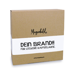 Morgenheld-Verpackung mit dem Hinweis, dass diese individuelll gebrandet werden kann