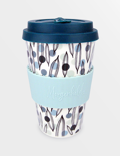 DOTTY Porzellanbecher mit Silikondeckel und buntem Punktedesign