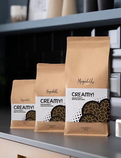 CREAMY! Café Crema Kaffee 1000g, 500g und 250g Packung – Morgenheld Arabica-Robusta Blend, cremig-mild