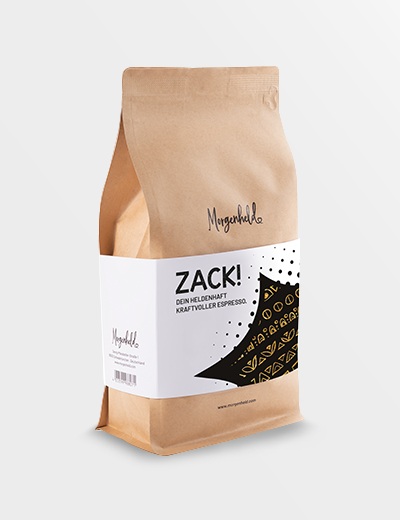 ZACK! Espresso 1kg Packung – Morgenheld Kaffee, kräftig und fruchtig, 100 % Arabica aus Peru