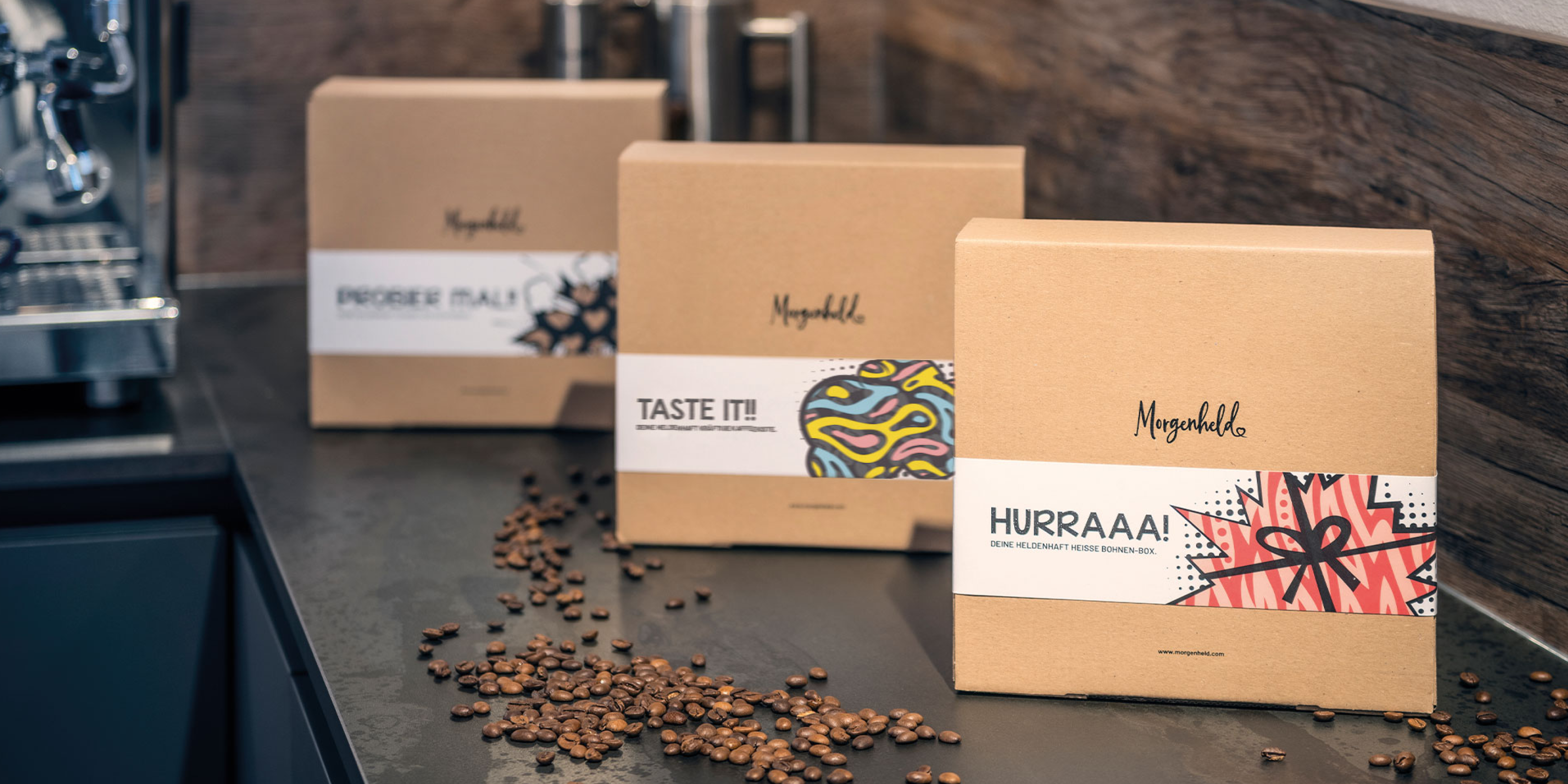 Probier Mal: Das Morgenheld Probierset mit 4 Sorten Espressobohnen zum testen.