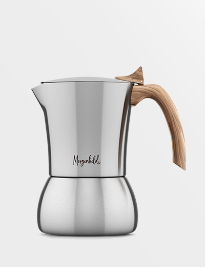 Espressokocher aus Edelstahl für 4 Tassen – Morgenheld Premium Modell für aromatischen Kaffee auf Gas-, Elektro- und Induktionsherden